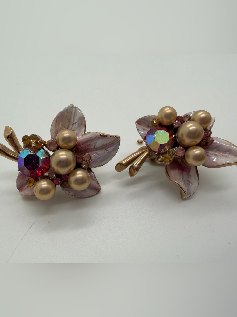 Vintage gold tone François Coro rhinestone clip on earrings